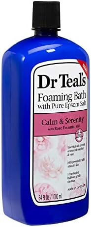 Bundle of Dr Teals Calm & Serenity with Rose Essential Oil (Made with Milk Protein): Pure Epsom Salt Soaking Solution 3 LBS & Foaming Bath 34 FL OZ