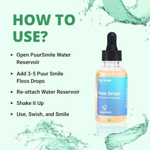 Concentrated Floss Drop Serum – 2oz Concentrated Mouth Wash to Use in Water Flosser | Natural Essentials Promotes Good Breath | Organic Spearmint Drop Supports Good Oral Health