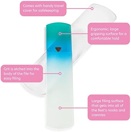 BONA FIDE BEAUTY Czech Glass Foot File with Sleeve, Foot Scraper, and Foot Rasp - Premium Heel File