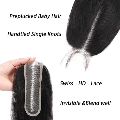 Brazilian 2x6 Human Hair Lace Closure HD Transparent 2x6 Body Wave Lace Closure Middle part Human Hair Kim K Closure With Baby Hair (16 inch)