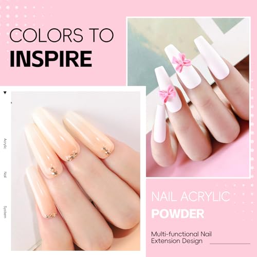 COSCELIA Acrylic Nail Kit for Beginners with Everything, Professional Nail Kits with Drill U V Light 4 Colors Acrylic Powder 24Pcs Glitter Decorations DIY Extension Nails Home Salon for Women