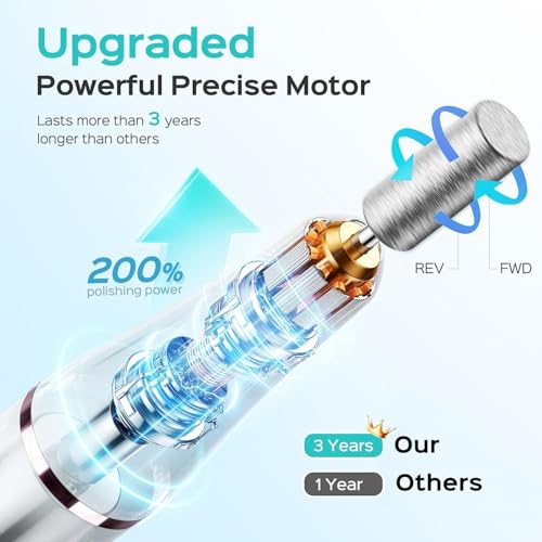 COSLUS Cordless Electric Nail Drill File: Nail Drill Machine with Stepless Speed Knob for Acrylic Gel Dip Powder Polish, Professional Portable Manicure Pedicure Rechargeable for Home Salon Use White