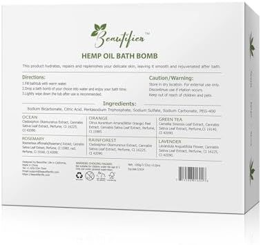 Hemp Oil Bath Bombs Gift Set Natural Refreshing Bubble Bath Kit with 6 Relaxing Scents Made from Pure Essential Oil for Bubble and Spa Bath, Birthday Mother's Valentine's Day Gifts