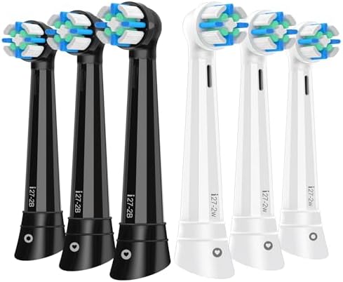 IO Replacement Heads Compatible with Oral B iO 2/3/4/5/6/7/8/9/10 Series Electric Toothbrush, Medium Bristles Brush Heads Compatible with Oral B, Deep Clean and Sensitive Care, 6 Pack White/Black