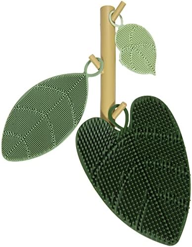 Daily Leaves of Life Silicone Scrubber - Set - Includes 3 Leaf-Shaped Silicone Scrubbers. Each Scrubber is Uniquely-Sized to Cleanse and Exfoliate Your Face, Body and Feet.
