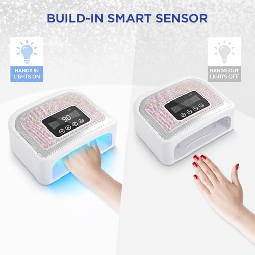 Cordless Nail Lamp, Rechargeable UV Nail Lamp for Gel Nails, LED Nail Lamp with 4 Timer Modes, Gel Nail Light Decorate with Sparkling Nail Rhinestones Diamond (Sparkly Diamond and White)