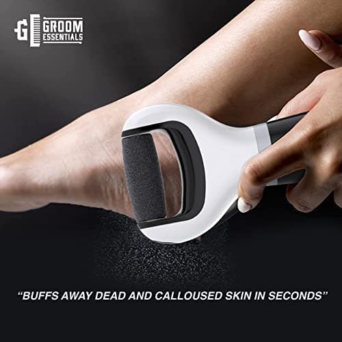 Groom Essentials Mens Callus Remover for Feet | Battery-Operated Electric Foot Callus Remover, Foot File | Pedicure Tools for Feet – 2 Spinning Pumice Heads for Cracked Skin | Pumice Stone for Feet
