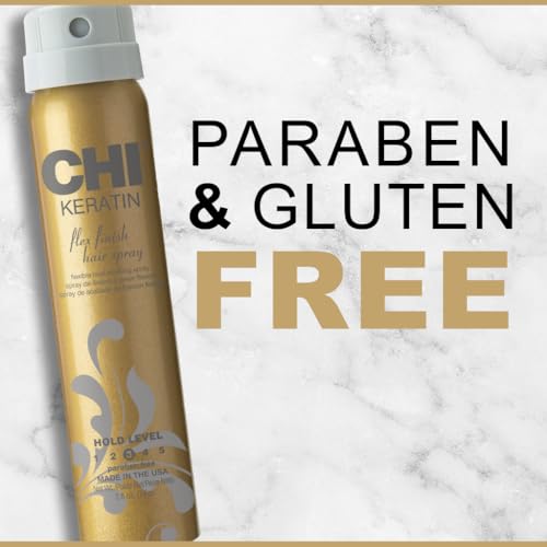 CHI Keratin Flex Finish Hair Spray, Lightweight Spray For Long-Lasting, Smooth Styling, Eliminates Frizz & Flyaways & Seals Out Humidity, 2.6 Oz