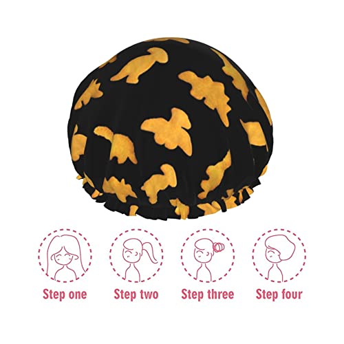 Cute Dinosaur Chicken Nuggets Shower Cap Reusable Double Waterproof Layers Bathing Shower Hat Hair Protection Shower Hat