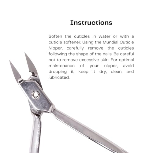 Cuticle Nipper MUNDIAL 777 Professional - Sharpened Nail Care Cuticle Trimmer for Manicure and Pedicure, Longer Stainless Steel Handle