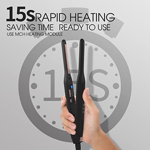 K&K Mini Flat Iron for Short Hair 3/10 inch Small Hair Straightener for Pixie & Beard creamic Flat Iron for Women Dual Voltage, Auto Shut Off