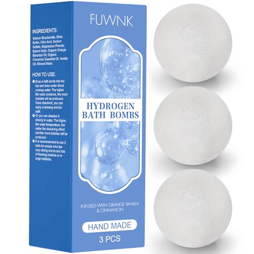 Hydrogen Bath Bombs for Women & Men, Hydrogen Bombs for Bath-Deep Hydration, Anti-Aging & Stress Relief, H2 Rich Water Spa for Skin Glow with Vanilla, Cinnamon & Orange, 3 Pcs