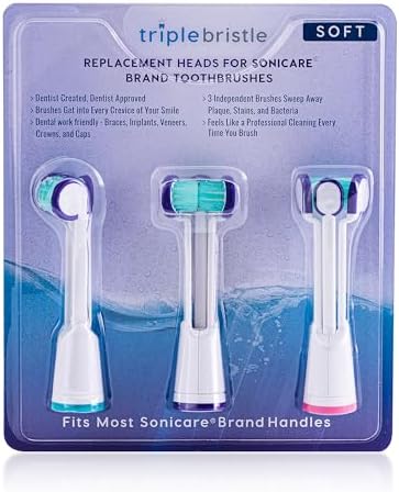 Compatible with Philips Sonicare® ONLY- Three Headed Replacement Toothbrush Heads - Fits ONLY Sonicare Models: DiamondClean, Flexcare+, HealthyWhite+, 2 Series Plaque Control (Soft Bristles - 3 Pack)