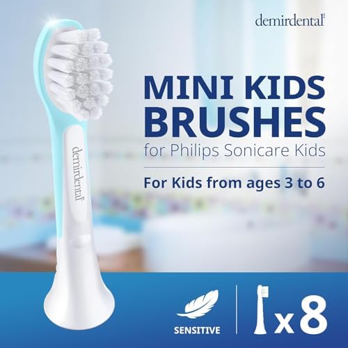 Kids Mini Toothbrush Heads Compatible with Philips Sonicare Kids Toothbrush Heads - Replacement Heads Mini Sensitive - Brush Heads from Ages 3 to 6 - Turquoise - Replaces HX6038-8 Pack
