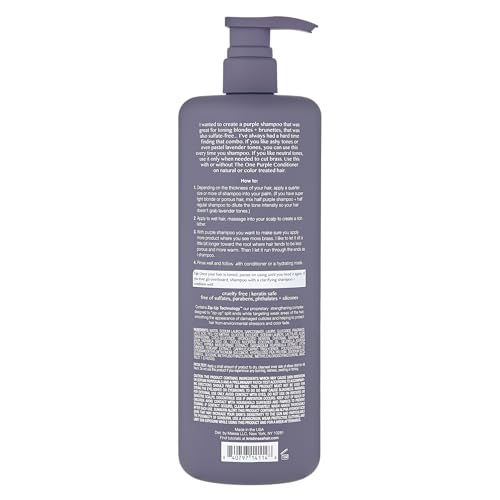 Kristin Ess Hair The One Purple Shampoo - Toning for Blonde Hair, Neutralizes Brass + Yellow Tones, Sulfate Free, 33.8 fl oz