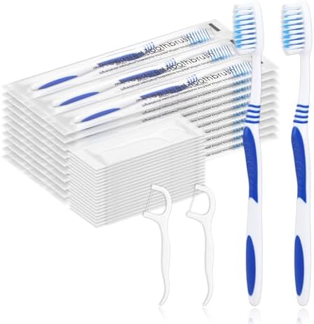 200 Prepasted Disposable Toothbrushes with Dental Floss Individually Wrapped Pre Pasted Toothbrushes Soft Bristle Travel Tooth Brush Single Use Wrapped for Hotel, Camping, Travel, Homeless