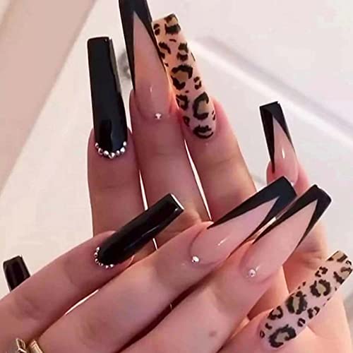 DANMANR Square Press on Nails Short Fake Nails French Acrylic Full Cover False Nails for Women and Girls 24PCS (Orange French)