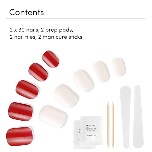 Dashing Diva Magic Press Nail Bundle - White Chocolate Cherries Collection - Short Square Press On Nails - Cherry Popsicle & Coconut Milk - Long Lasting Gel - Lasts Up to 7 Days - 2 Sets