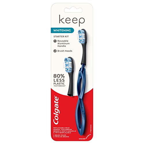 Colgate Keep Soft Manual Toothbrush for Adults with 2 Whitening Brush Heads, Navy