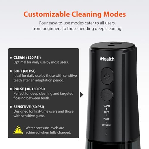 iHealth VESA Gentle Smart Water Flosser for Sensitive Teeth & Gums: Microbubble Deep Clean Technology, Smart Pressure Stabilization, IPX7 Waterproof with Travel-Friendly Design