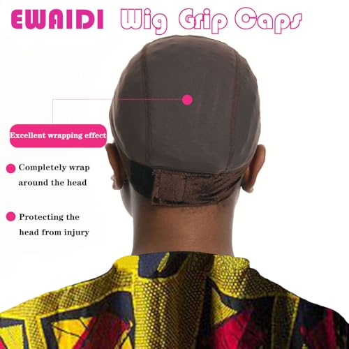 Lace Wig Grip Cap for Women 4x5 Transparent Lace Front Wig Cap with Gripper Headband to Keep Wig In Place Adjustable Lace Wig Gripper Make Your Wigs Gluless (Brown, Medium)