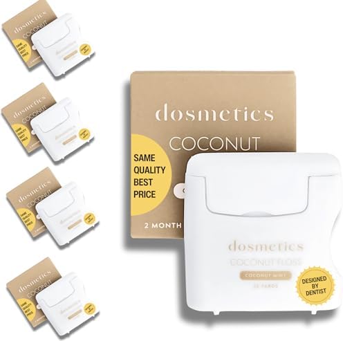 Coconut Oil Infused Thick Dental Floss 5 Pack, Coconut Mint Expanding Dental Floss, Oral Care Stretchable Floss, Tooth Floss for Plaque Removal and Gum Protection, 32 Yards x 5 Flossers