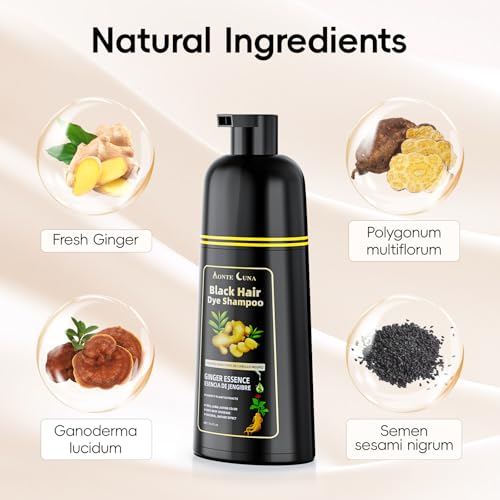 IIIMEIDU Black Hair Dye Shampoo 3 in 1, Natural Hair Dye Semi Permanent Hair Color, Gray Hair Cover Up, Ginger Essence shampoo for Color Treated Hair for Women and Men (500ml) 1
