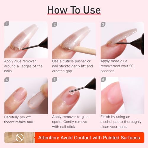 Curvlife Pinpoint Nail Glue Remover for Press on, 60ml Nail Remover for Nails Tips, Gentle Glue Remover for Gel x Nails, Non-Acetone Nail Polish Remover