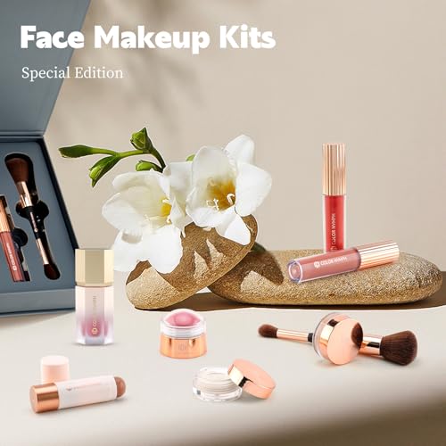 Color Nymph Face Makeup Kits, Makeup Gift Sets For Girls Make up Gift Sets For Women With Lipgloss Liquid Blush Solid Blusher Highlighters Contour Stick and Double-ended Brush -Special Edition