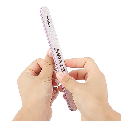BTYMS 100 Pieces Nail Files 100/180 Grit Double Sided Emery Board Reusable Buffering Files for Natural Nails and Acrylic Nails