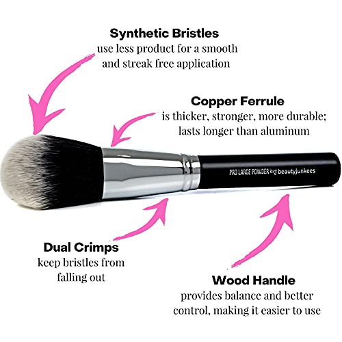 Large Finishing Powder Makeup Brush - Big Fluffy Domed Powder Make Up Brushes for Full Face, Body Bronzer Contouring, Loose, Mineral, Compact, Translucent Powders, Soft Synthetic Vegan Cruelty Free