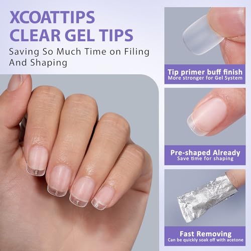 BTArtbox Extra Short Square Nail Tips - Short Squoval Gel Nail Tips, Natural Fake Nails with Tip Primer Cover, Pre-shaped Upgrade Matte Full Cover Nails for Home DIY Nail Salon