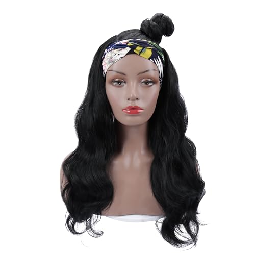 Colorful Queen Glueless Headband Wig Long Black Body Wave Headband Wigs for Black Women Synthetic Natural Looking Wavy Wig Heat Resistant 180% Density (26inch, 1B#)