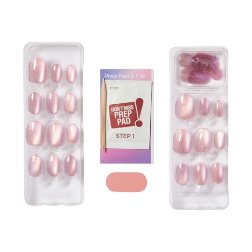KISS colorFX by imPRESS Press On Nails , ‘Starry’, Solid Light Pink with Pearlescent Finish, Short Oval, New & Improved Adhesive, Includes 30 Fake Nails, Prep Pad, 1 Manicure Stick, 1 Mini Nail File
