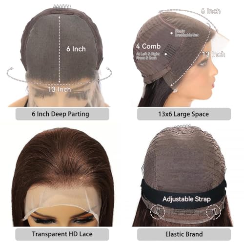 Chocolate Brown Lace Front Wig Human Hair 30 Inch 200% Density 13x6 Hd Transparent Body Wave Lace Front Brown Wigs Human Hair 4# Glueless Wigs for Women
