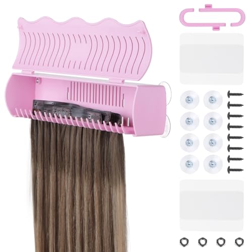 IDN BEAUTY Hair Extension Holder Stand for Styling, 4 Installation Modes With Tool, Pink Hair Extension Holder Designed to Securely Hold Your Extensions for Washing, Styling, Packing and Storing