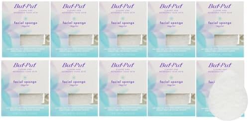 Buf-Puf Facial Sponge, Dermatologist Developed, Removes Deep Down Dirt & Makeup That Causes Breakouts and Blackheads, Reusable, Exfoliating, White, 10 Count