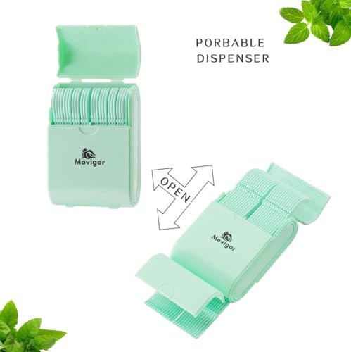 Himgy Mint Whitening Dental Floss Picks, 614 Ct Twin-Line Flossers with Toothpick, Family Oral Care Kit with 3 Travel Cases & 1 Refillable Dispenser, Fresh Mint, Shred-Resistant