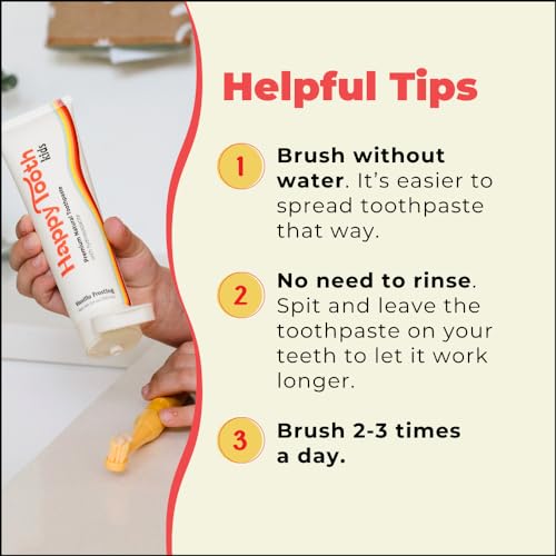 Happy Tooth Hydroxyapatite Toothpaste, Fluoride Free, Natural Whitening for Kids, Toddlers and Adults, SLS Free, Enamel Safe, Dentist Formulated with Clean Ingredients, Vanilla Frosting Flavor, 3.4oz