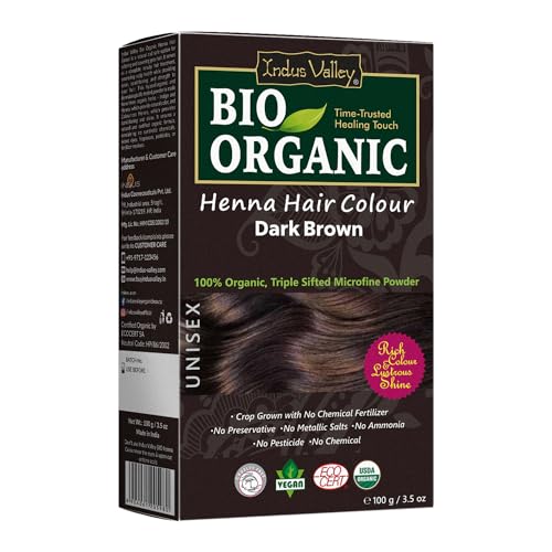 Indus Valley Bio Organic Natural Henna Powder For Hair Dye Dark Brown- 3.5 Oz