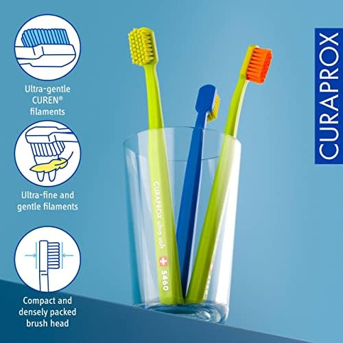 Curaprox CS 5460 Ultra-Soft Toothbrush – for Sensitive Teeth & Gums | Gentle Plaque Removal | 3-Pack |Random Colour