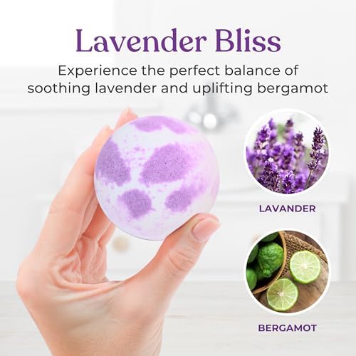 Lavender Bath Bombs for Women - Lavendar Bath Bomb with Shea Butter & Essential Oils - Mega Foaming, Relaxing, Moisturizing, for Stress Relief & Dry Skin - 3 x 100g - Gift Set