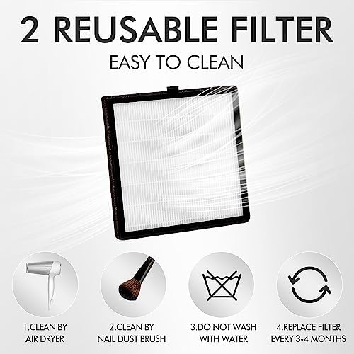 L'UGX Nail Dust Collector Filter, 2Pcs Reusable Filter for 70W Rechargeable Nail Dust Vacuum Machine