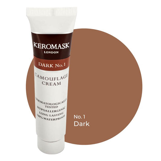 Keromask Full Coverage Concealer | Dark No 1 | Camouflage Makeup | Waterproof Concealer | Hypoallergenic | Vitiligo, Tattoo, Rosacea, Tattoo Cover |24 Shades