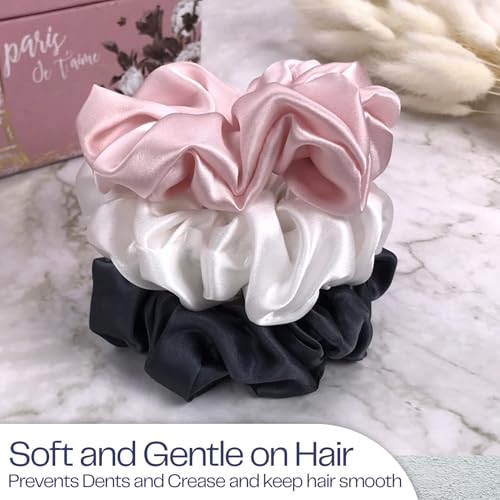 Celestial Silk Mulberry Silk Scrunchies for Hair (Charcoal, Pink, Ivory)
