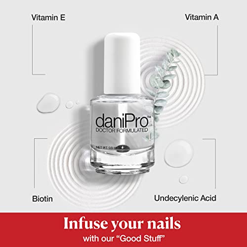 daniPro Doctor-Formulated Clear Base Coat Nail Polish, 0.5 oz - Base Coat Nail Polish with Undecylenic Acid, Vitamins & Biotin - Nail Base Coat for Stronger, Healthier Nails, Manufactured in the USA