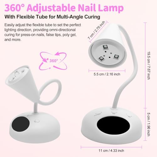 CGBE Gooseneck LED Nail Lamp: Cordless Portable LED Nail Light - Rechargeable Mini Flash Cure Lamp for Professionals Beginners Nail Art Lovers - Travel or Salon Use