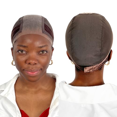 Labhairs Wig Cap with Grip Band for Keeping Wigs in Place, More Full Cap-wide Transparent Lace for Lace Front Wigs - Brown/Black/Nude Non Slip Cap Make Your Wig Be Glueless (Brown-M)