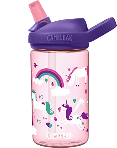 CamelBak eddy+ 14oz Kids Water Bottle with Tritan Renew – Straw Top, Leak-Proof When Closed, Unicorns