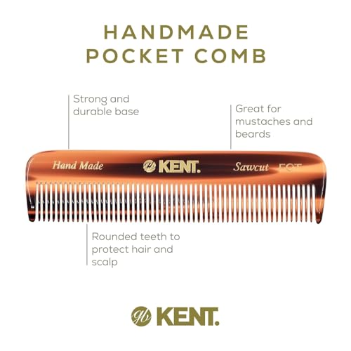 Kent A FOT Handmade Pocket Comb for Men, Women and Kids, All Fine Tooth Hair Comb Straightener for Everyday Grooming and Styling Hair, Beard and Mustache, Saw Cut and Hand Polished, Made in England